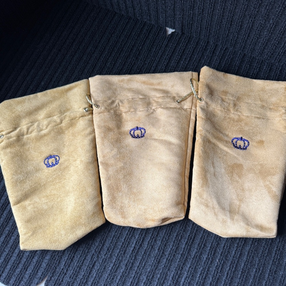 Crown Royal Tan Velvet Drawstring Bags Set of 3 Purple Crown Logo